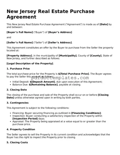 Blank  Real Estate Purchase Agreement Document for New Jersey