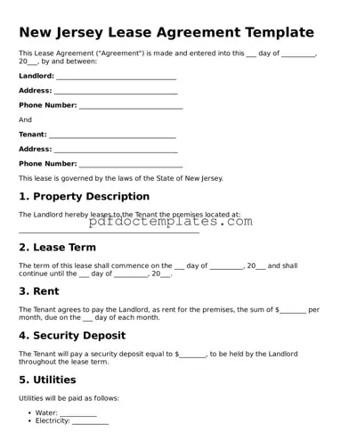 Blank  Lease Agreement Document for New Jersey