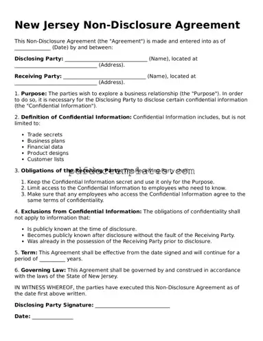 Blank  Non-disclosure Agreement Document for New Jersey