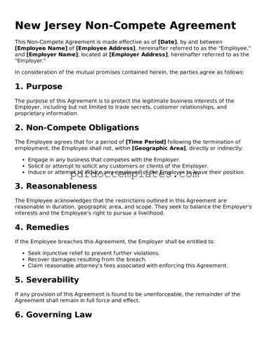 Blank  Non-compete Agreement Document for New Jersey