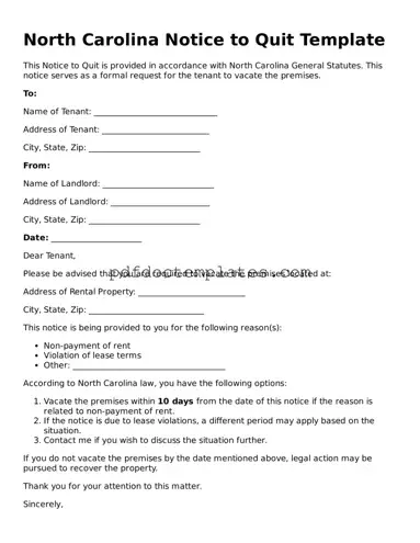 Blank  Notice to Quit Document for North Carolina