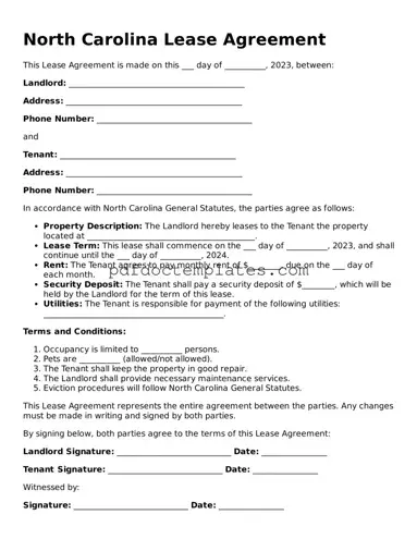 Blank  Lease Agreement Document for North Carolina