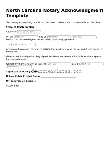 Blank  Notary Acknowledgement Document for North Carolina