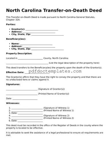 Blank  Transfer-on-Death Deed Document for North Carolina