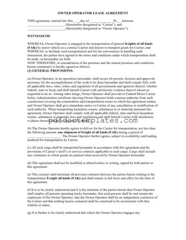Download Owner Operator Lease Agreement Template