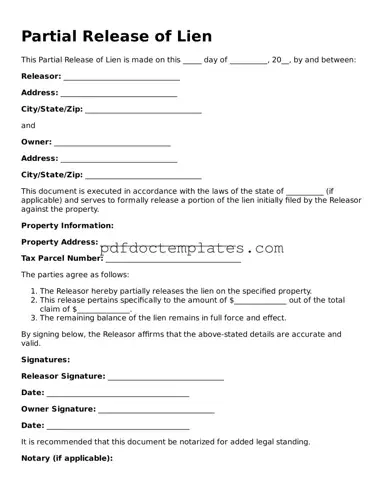 Printable Partial Release of Lien Template