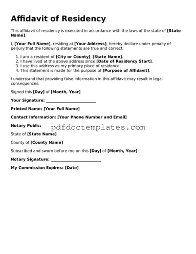 Printable Affidavit of Residency Template
