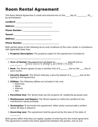 Printable Room Rental Agreement Template