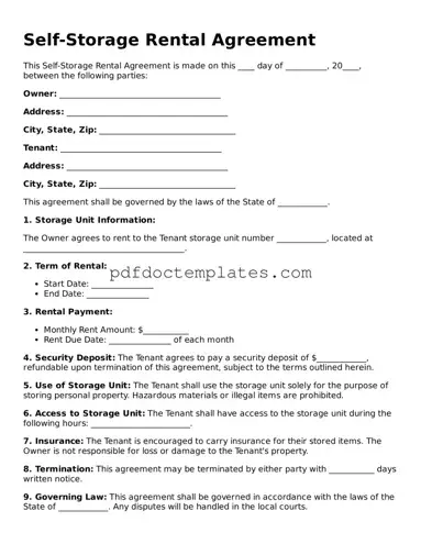 Printable Self-Storage Rental Agreement Template