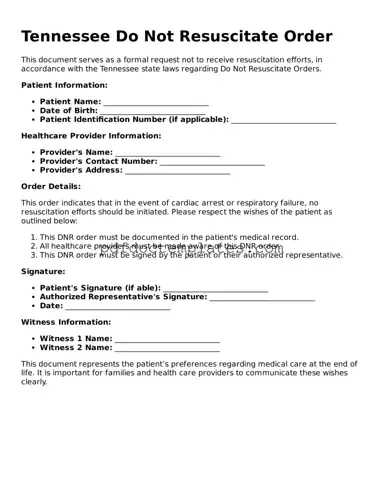 Blank  Do Not Resuscitate Order Document for Tennessee
