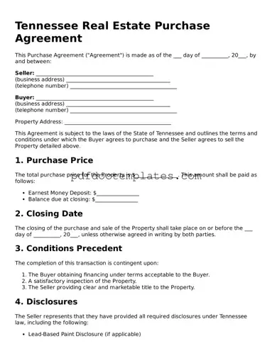 Blank  Real Estate Purchase Agreement Document for Tennessee