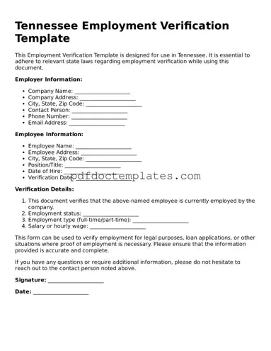 Blank  Employment Verification Document for Tennessee