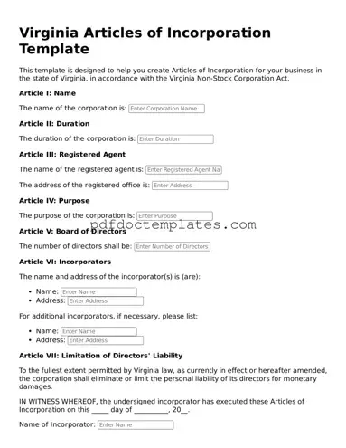 Blank  Articles of Incorporation Document for Virginia