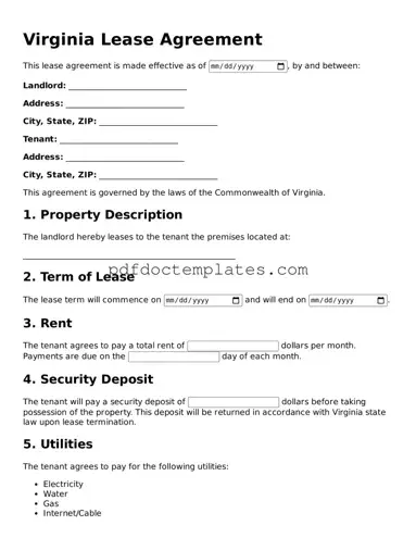 Blank  Lease Agreement Document for Virginia