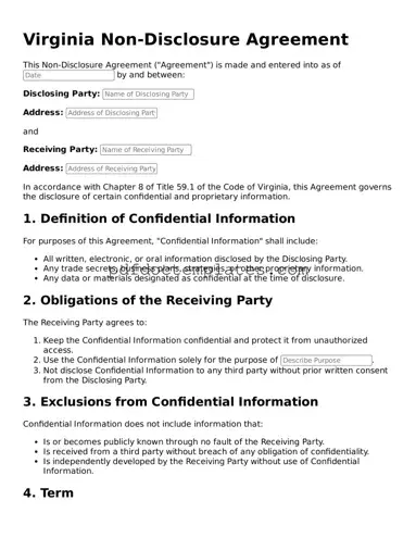 Blank  Non-disclosure Agreement Document for Virginia