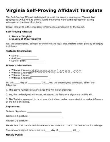 Blank Self-Proving Affidavit Document for Virginia