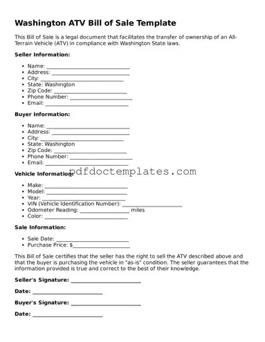 Blank  ATV Bill of Sale Document for Washington