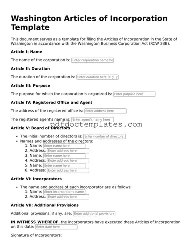 Blank  Articles of Incorporation Document for Washington