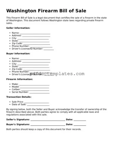 Blank  Firearm Bill of Sale Document for Washington