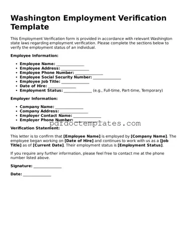 Blank Employment Verification Document for Washington