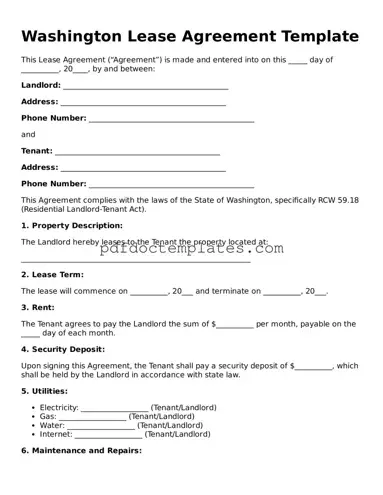 Blank  Lease Agreement Document for Washington