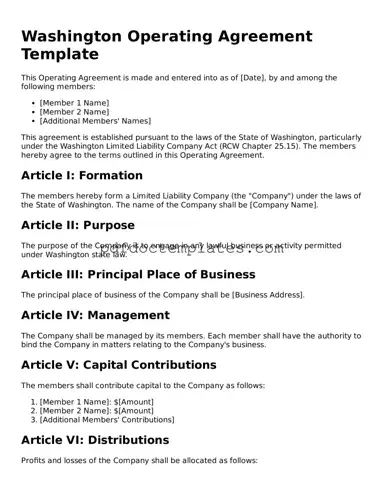 Blank  Operating Agreement Document for Washington