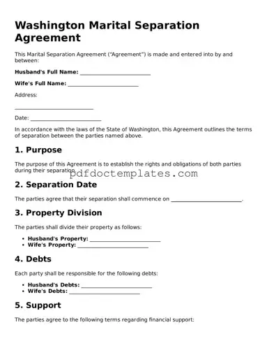 Blank  Marital Separation Agreement Document for Washington