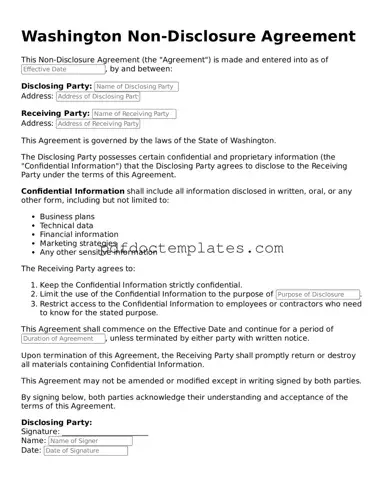 Blank  Non-disclosure Agreement Document for Washington