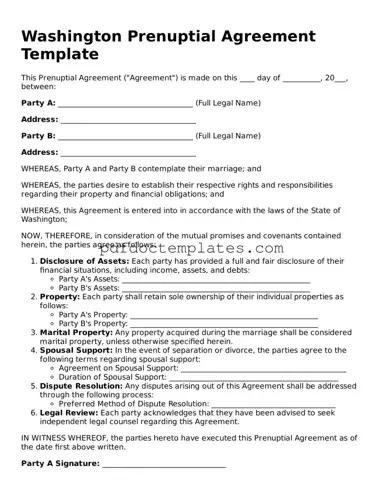 Blank  Prenuptial Agreement Document for Washington