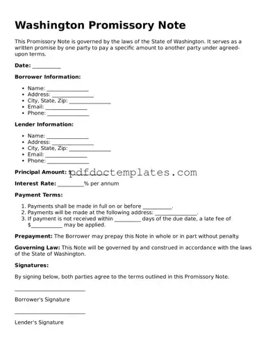 Blank  Promissory Note Document for Washington