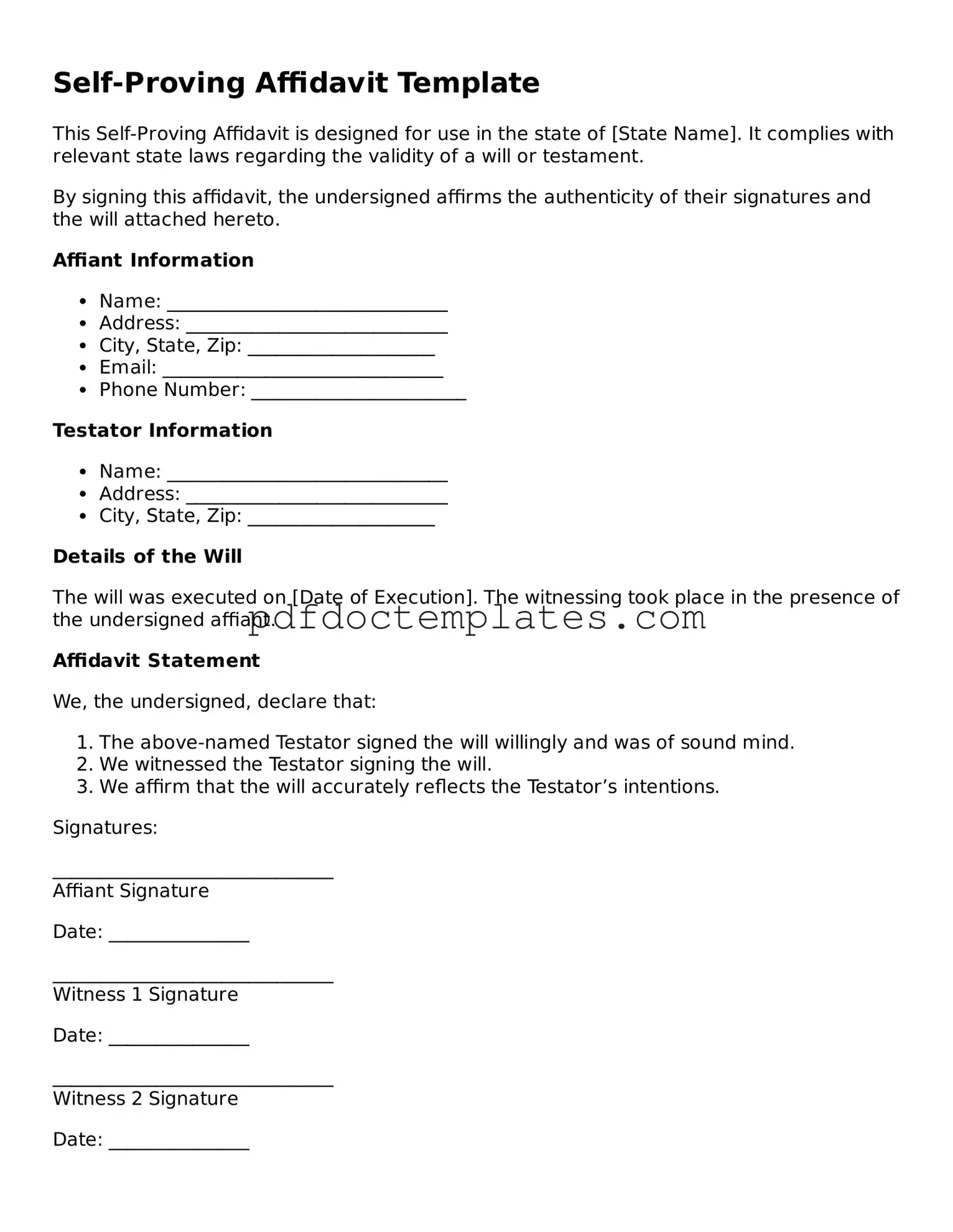 Printable Self-Proving Affidavit Template