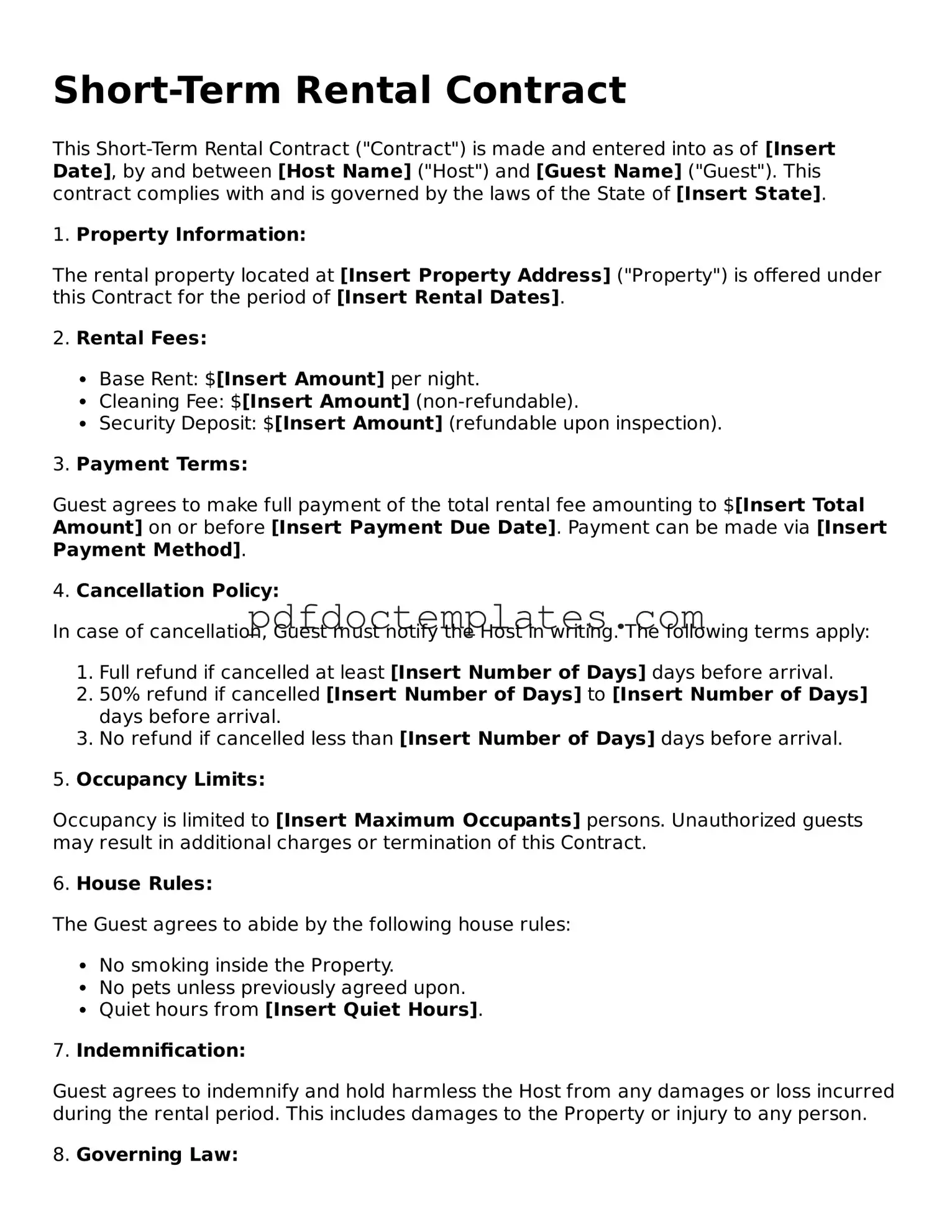 Printable Short-Term Rental Contract Template