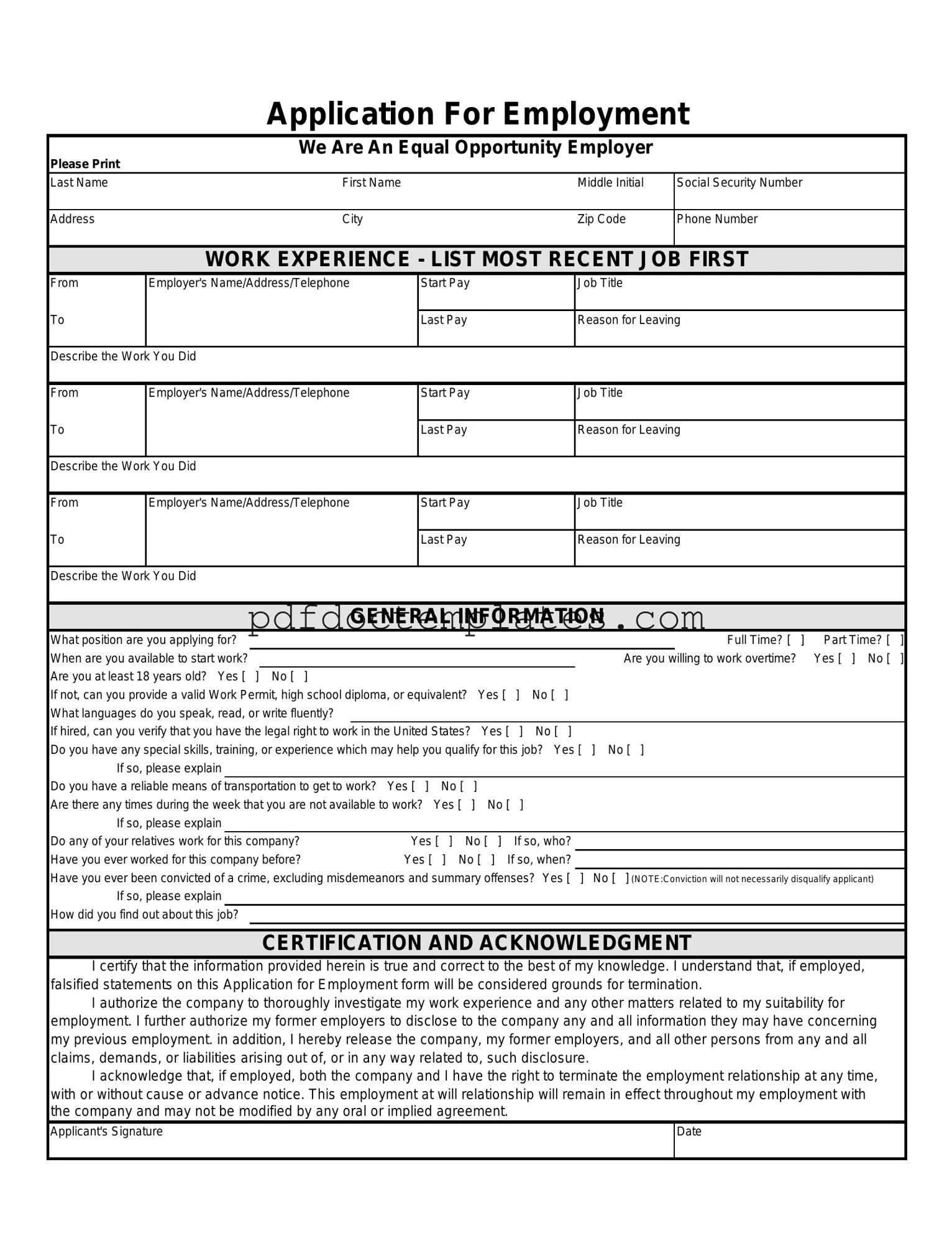 Download Spanish Application Employment Template