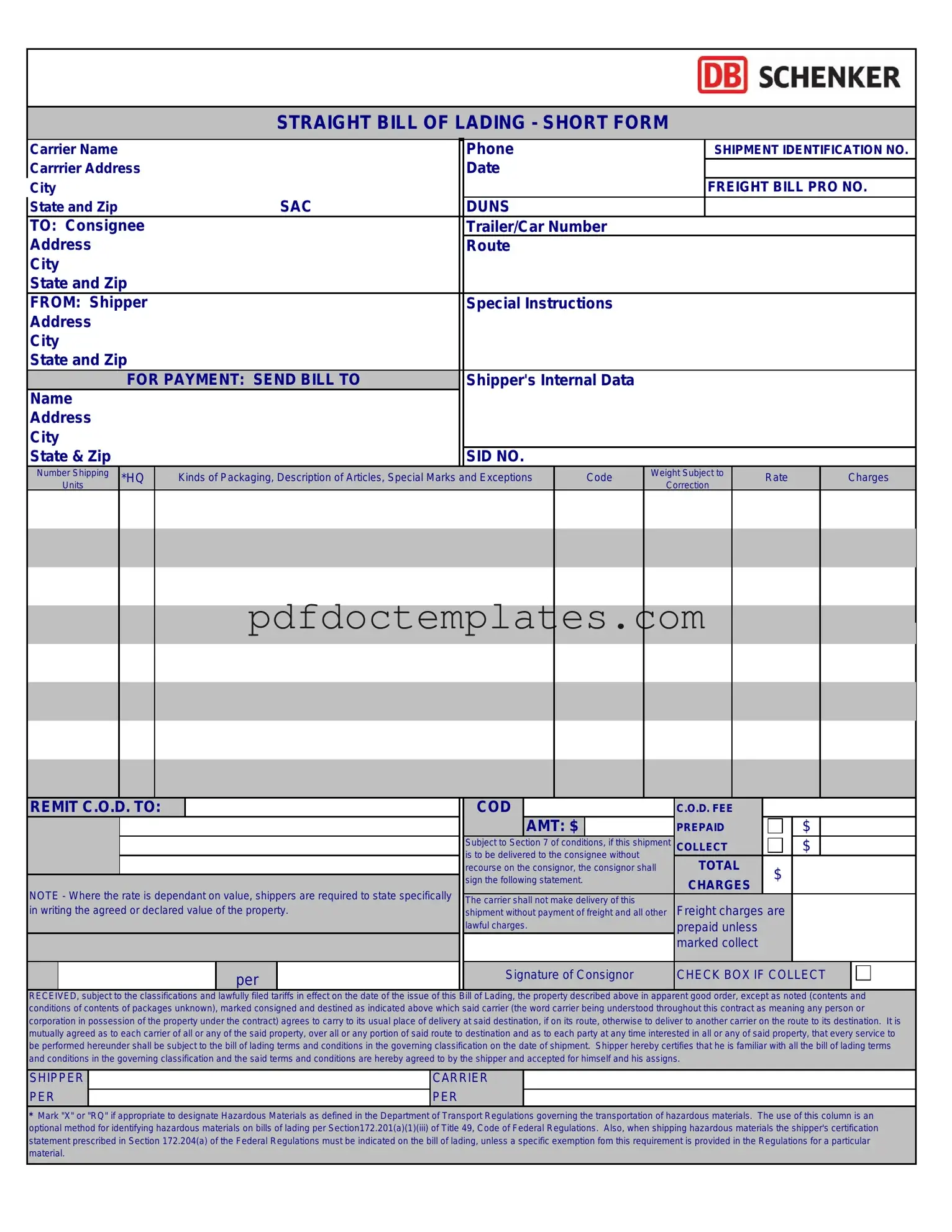 Download Straight Bill Of Lading Template
