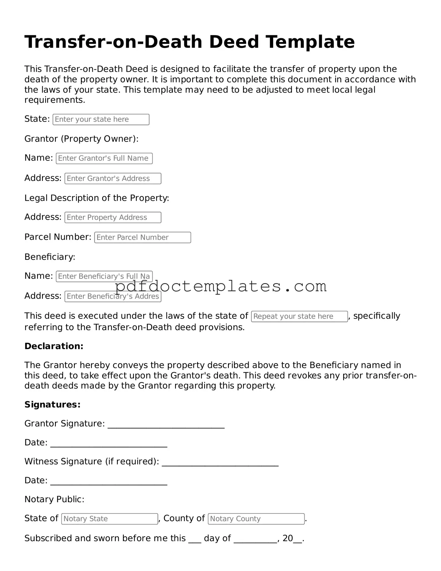 Printable Transfer-on-Death Deed Template