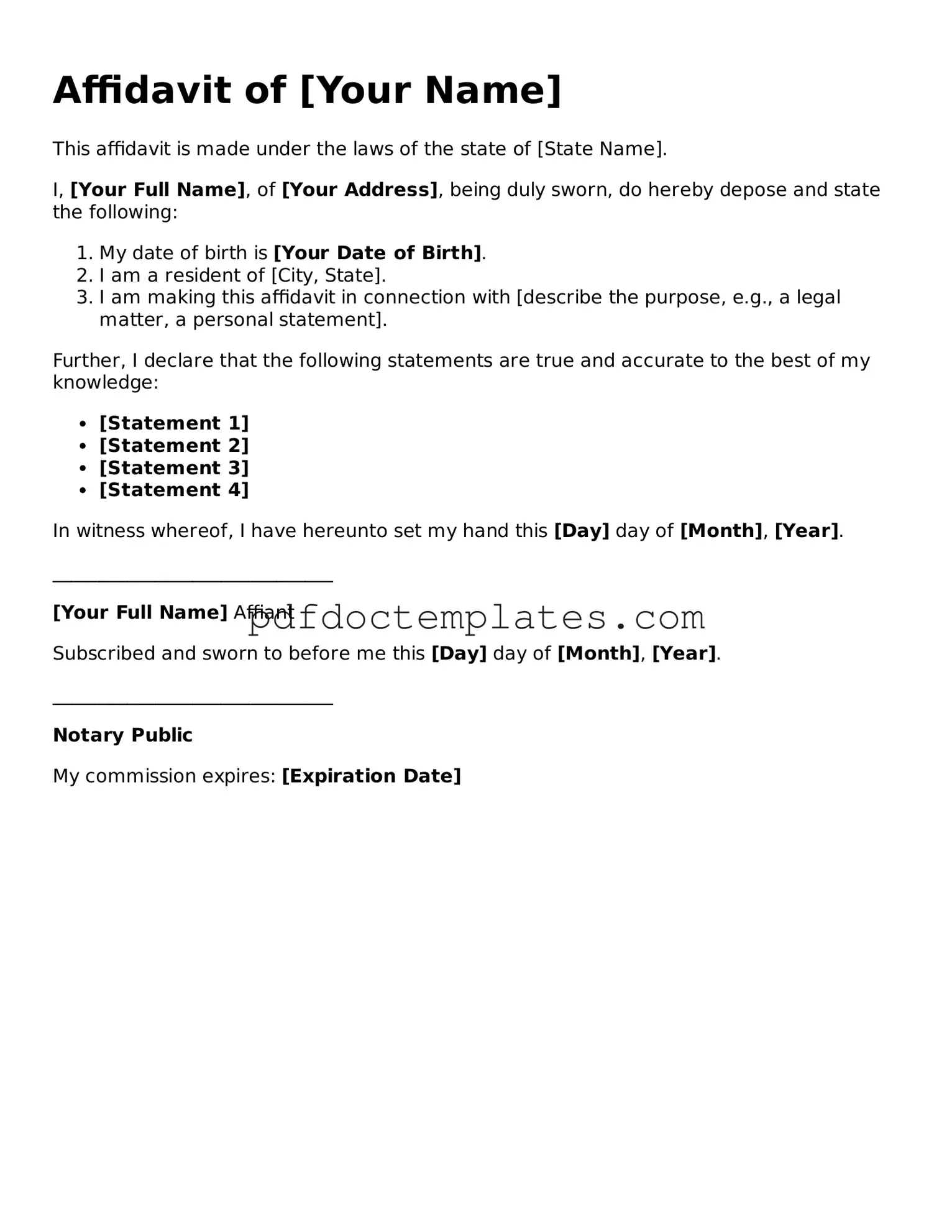 Printable Affidavit Template