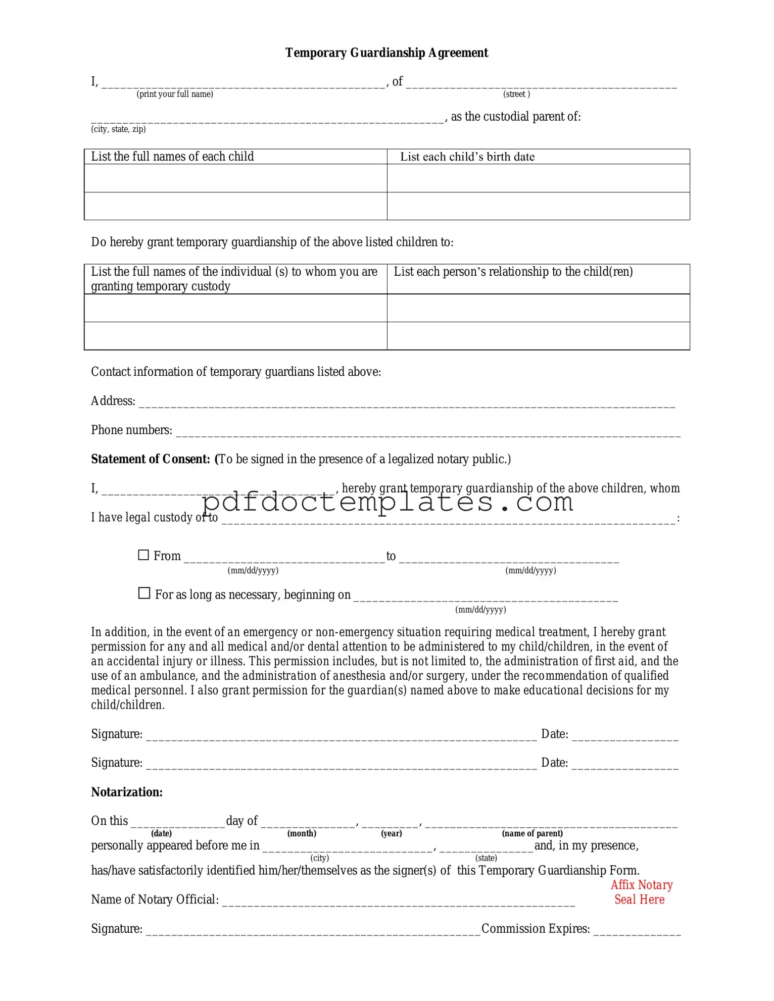 Download Temporary Custody Template