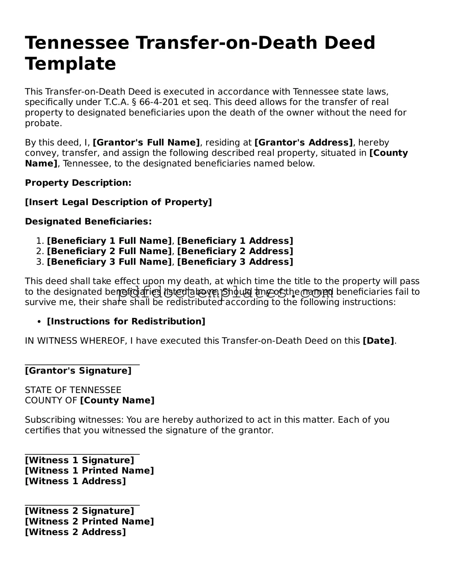 Blank  Transfer-on-Death Deed Document for Tennessee
