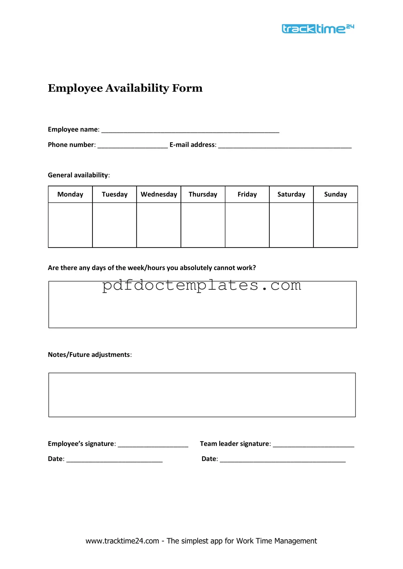 Download Employee Availability Template