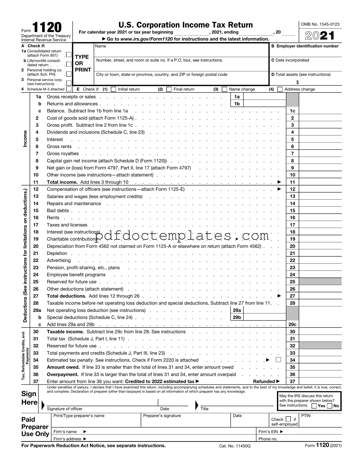 Download IRS 1120 Template