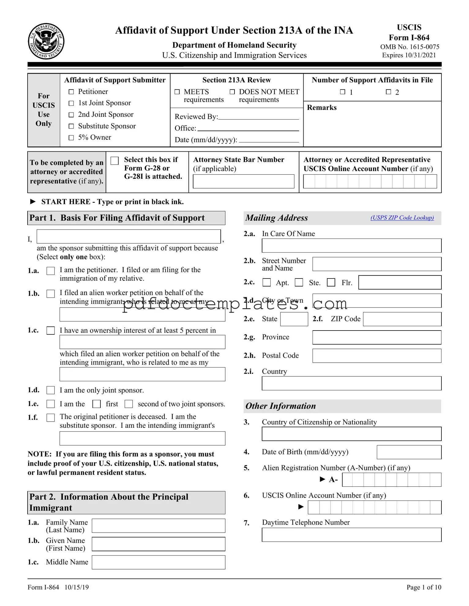 Download USCIS I-864 Template