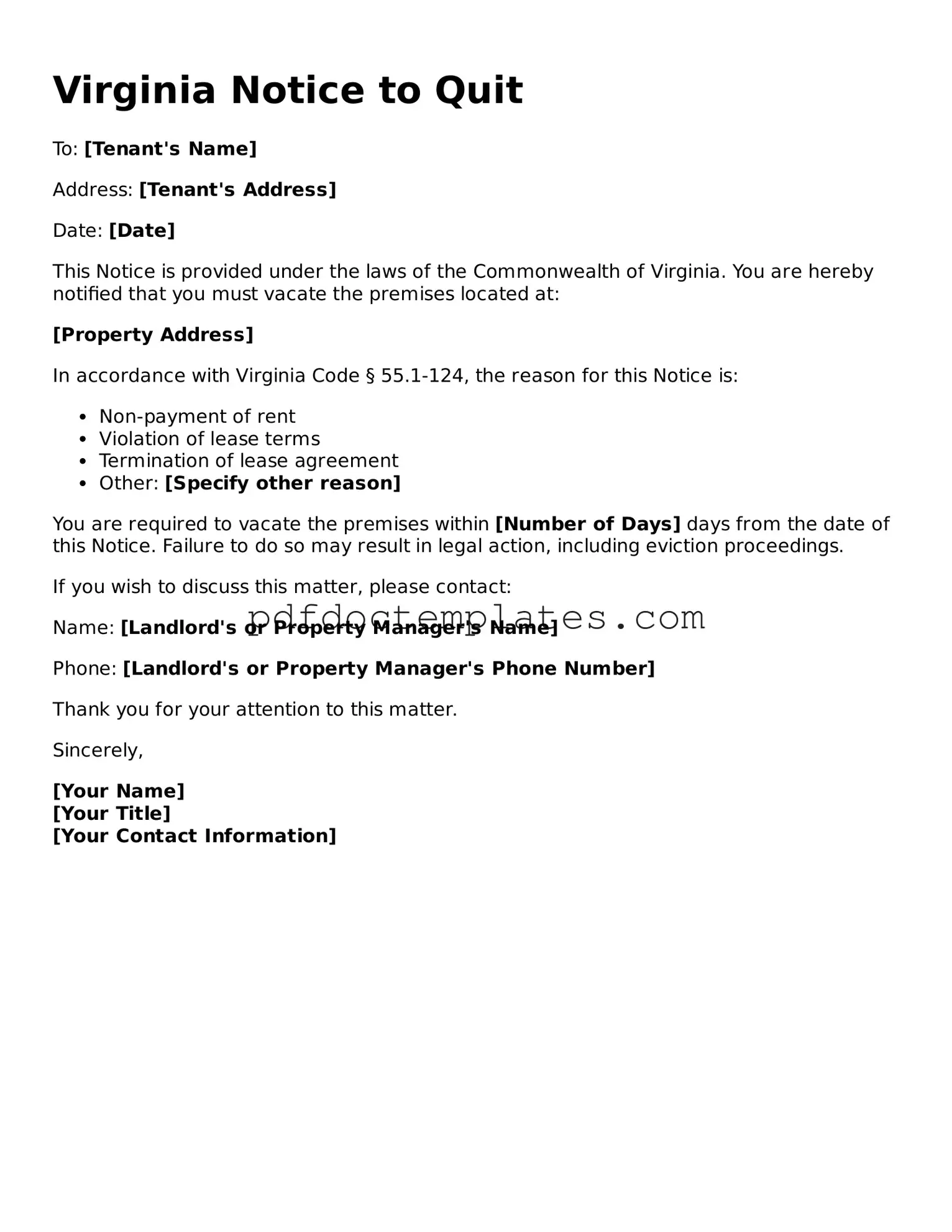 Blank Notice to Quit Document for Virginia
