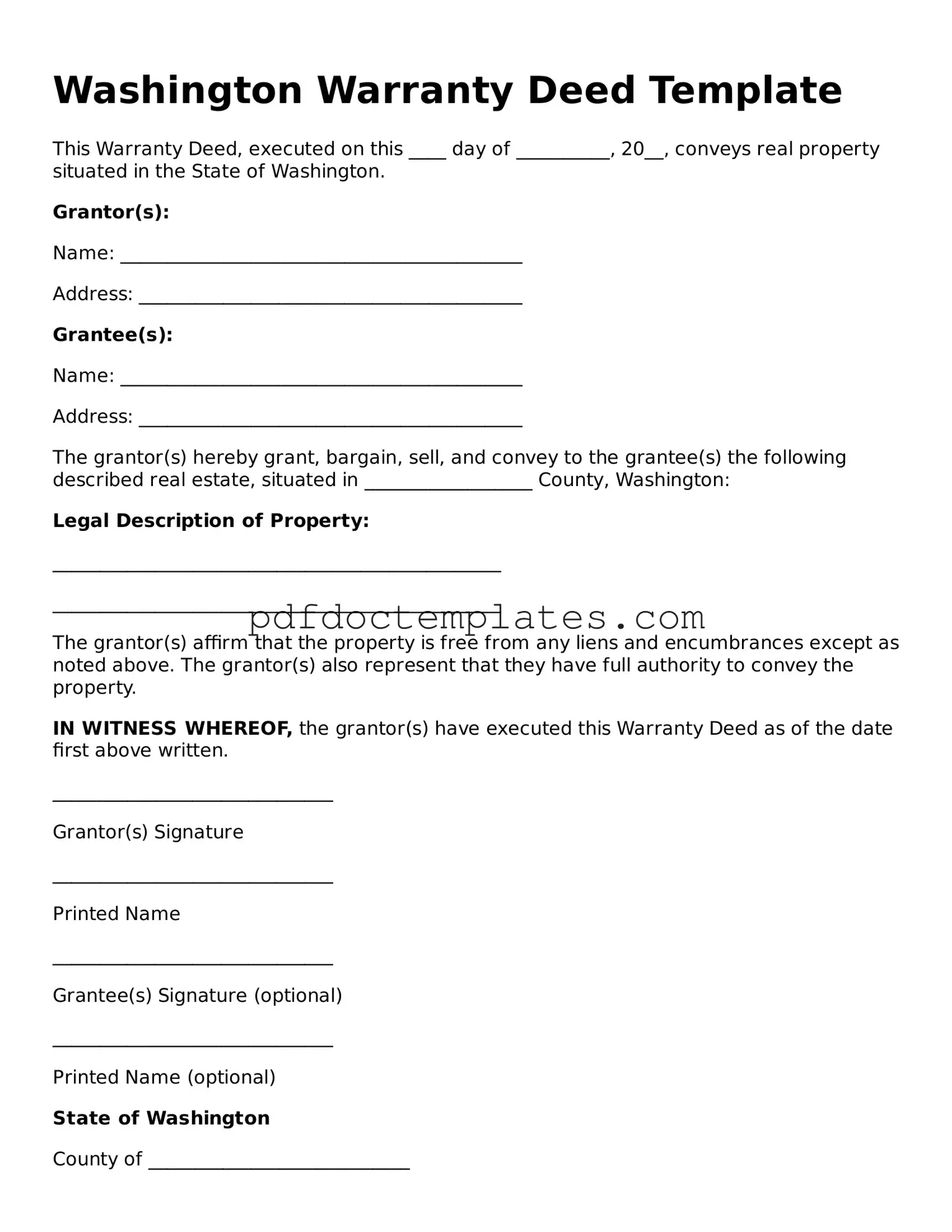 Blank  Deed Document for Washington