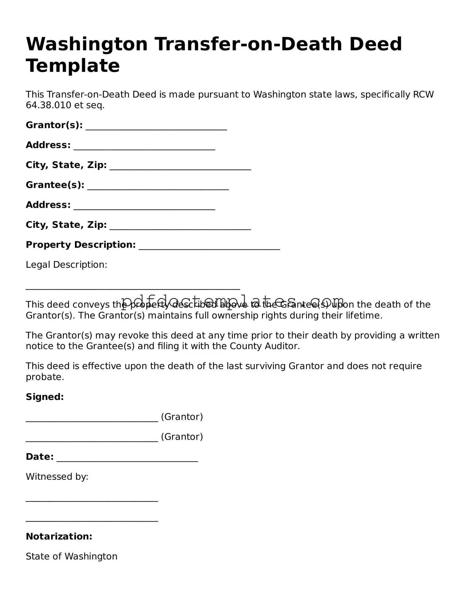 Blank  Transfer-on-Death Deed Document for Washington