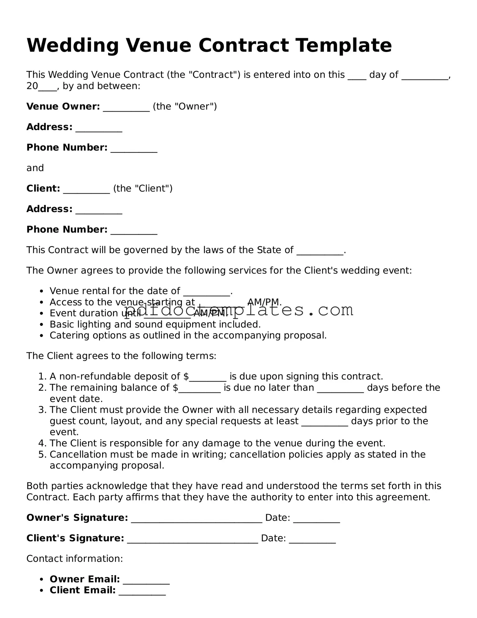 Printable Wedding Venue Contract Template