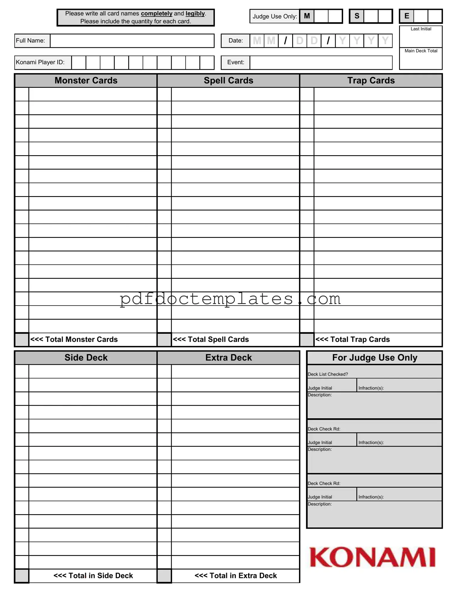Download Konami Decklist Template